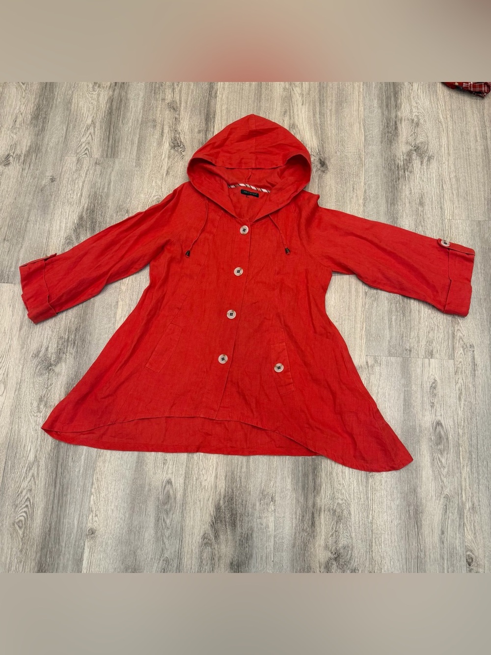 For Cynthia 100% Linen Hooded Button Front Jacket Size M/L